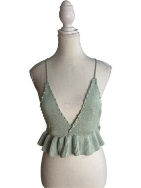 Zara Knit Halter Crop Top Green